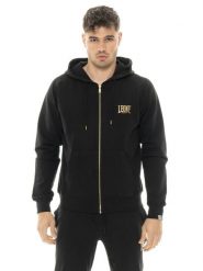 Leone Stripe Gold męska bawełniana bluza z kapturem bez zabrudzeń. Czarne bluzy sportowe męskie LEONE 1947 APPAREL, bez wzorów, z bawełny, bez kołnierzyka, bez ramiączek. Za 147.31 zł.