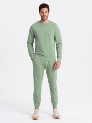 Męski komplet dresowy bluza + spodnie joggery – zielony V3. Zielone bluzy bez kaptura męskie Ombre Clothing, z aplikacjami, z bawełny. Za 189.99 zł.