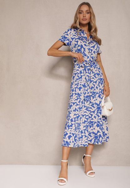 Niebieska Kwiecista Sukienka z Wiskozą o Koszulowym Kroju z Wiązanym Paskiem Zeranella. Niebieskie sukienki damskie Renee, na imprezę, na lato, l, bez wzorów, z wiskozy, klasyczne, bez kołnierzyka, bez ramiączek, maxi, koszulowe. Za 139.99 zł.