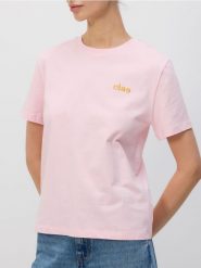 T-shirt z haftem - pastelowy róż. Czerwone t-shirty damskie Reserved, l, bez wzorów, z bawełny, bez kołnierzyka. Za 45.99 zł.