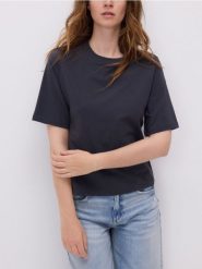 T-shirt z bawełną - ciemnoszary. Szare t-shirty damskie Reserved, l, bez wzorów, z bawełny, bez kołnierzyka. Za 59.99 zł.