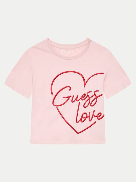 Guess T-Shirt J4YI06 K8HM4 Różowy Boxy Fit. Czerwone koszulki dziewczęce Guess, z aplikacjami, z bawełny, bez ramiączek. Za 99.99 zł.