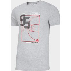T-shirt męski TSM018 - chłodny jasny szary melanż. Szare t-shirty męskie 4f, m, bez wzorów, z bawełny, bez kołnierzyka. W wyprzedaży za 34.99 zł.