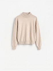Sweter z wełny merino - beżowy. Brązowe swetry klasyczne damskie Reserved, l, z wełny, bez kołnierzyka. Za 259.99 zł.