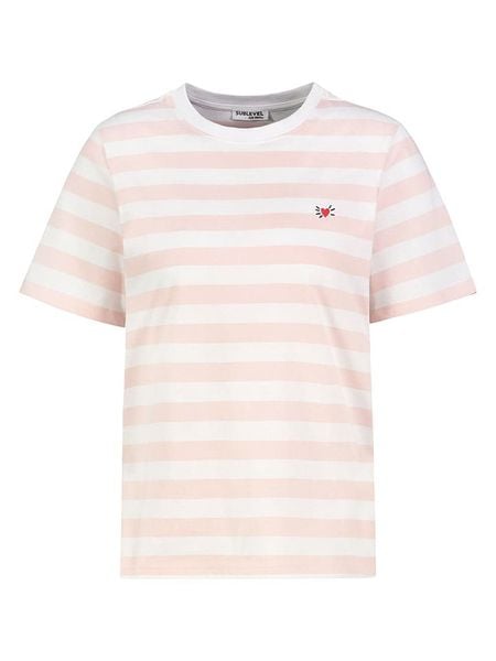 Sublevel Koszulka w kolorze jasnoróżowo-białym rozmiar: XS. Białe bluzki damskie Sublevel, xs, bez wzorów, z bawełny, bez kołnierzyka. Za 48.50 zł.