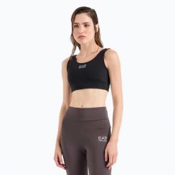 Biustonosz EA7 Emporio Armani Vigor 7 Light. Czarne biustonosze sportowe damskie EA7 Emporio Armani, z aplikacjami, z elastanu. Za 149.99 zł.