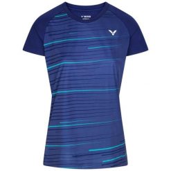 Koszulka do tenisa damska Victor T-34100 B. Niebieskie t-shirty damskie VICTOR, l, bez wzorów, z materiału, bez kołnierzyka. Za 139.99 zł.