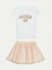 Guess Komplet t-shirt i spódniczka K5RG06 K6YW0 Biały Regular Fit. Białe koszulki dziewczęce Guess, z aplikacjami, z bawełny, bez ramiączek. Za 149.99 zł.
