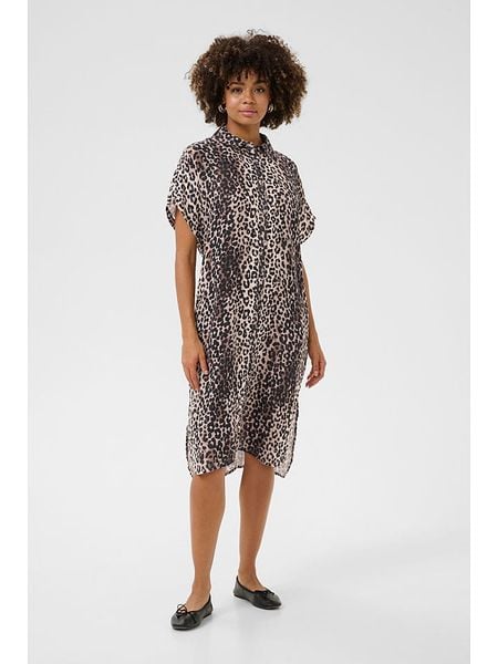 CULTURE Sukienka w kolorze jasnobrązowo-czarnym rozmiar: M. Brązowe sukienki damskie Culture, m, bez wzorów, z bawełny, bez kołnierzyka, bez ramiączek, midi. Za 104.39 zł.