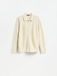 Rozpinany kardigan - beżowy. Brązowe kardigany męskie Reserved, l, bez wzorów, z bawełny, bez kołnierzyka. Za 139.99 zł.