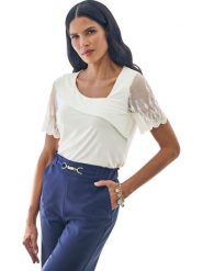 Heine Bluzka w kolorze kremowym rozmiar: 42. Brązowe bluzki damskie Heine, bez wzorów, z koronki, bez kołnierzyka, bez ramiączek. Za 82.99 zł.