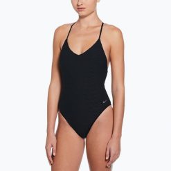 Strój pływacki jednoczęściowy damski Nike Swoosh Link Y-Back. Czarne stroje jednoczęściowe damskie Nike, l, bez wzorów. Za 199.99 zł.