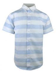 Lniano-Bawełniana Koszula Weekendowa - Pako Jeans - Biało-Błękitna w Pasy. Niebieskie koszule męskie Pako Jeans, l, bez wzorów, z bawełny, bez kołnierzyka, bez ramiączek. Za 185.00 zł.