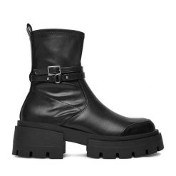Botki DeeZee. Czarne botki damskie DeeZee, bez obcasa, na płaskiej podeszwie, bez zapięcia. Za 219.99 zł.
