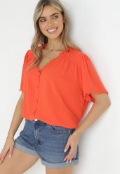 Pomarańczowa Koszula z Koronką Hannali. Brązowe koszule damskie Born2be, l, z aplikacjami, z koronki, bez kołnierzyka, bez ramiączek. Za 59.99 zł.