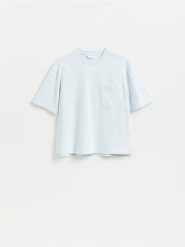 T-shirt boxy - jasnoniebieski. Niebieskie t-shirty męskie Reserved, l, bez wzorów, z bawełny, bez kołnierzyka. Za 69.99 zł.