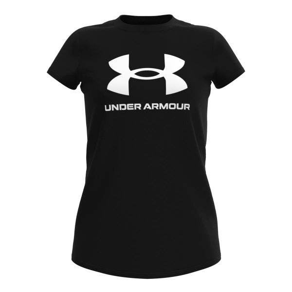 Koszulka dziewczęca Under Armour à manches courtes et motif Sportstyle. Czarne koszulki dziewczęce Under Armour, bez wzorów, z bawełny, bez ramiączek. Za 190.00 zł.