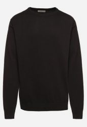 Czarny Bawełniany Sweter w Klasycznym Stylu Helida. Czarne swetry męskie Born2be, m, bez wzorów, z bawełny, bez kołnierzyka. Za 74.99 zł.