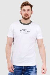 DIESEL Biały t-shirt męski z lamówką w kolorze khaki. Białe t-shirty męskie Diesel, l, bez wzorów, prążkowane, bez kołnierzyka. W wyprzedaży za 199.99 zł.
