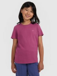 Дівочий regular однотонний t-shirt - фіолетовий. T-shirty damskie 4f, bez wzorów, z jersey, bez kołnierzyka. W wyprzedaży za 219.90 zł.