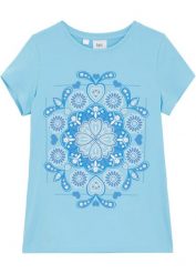 T-shirt dziewczęcy. Niebieskie koszulki dziewczęce bonprix, bez wzorów, bez ramiączek. Za 37.99 zł.