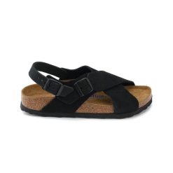 Damskie japonki krzyżujące się paski TULUM SFB. Czarne klapki damskie Birkenstock, bez wzorów, z materiału, bez obcasa. Za 680.00 zł.