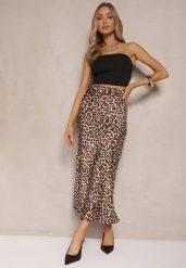Brązowa Spódnica High Waist ze Zwierzęcym Printem i Gumką w Talii Dimella. Brązowe spódniczki damskie Renee, m, bez wzorów, z wiskozy, eleganckie, z podwyższonym stanem, midi, dopasowane. Za 74.99 zł.