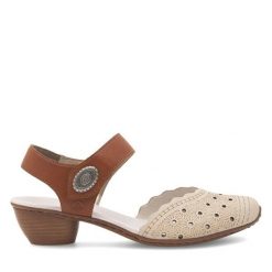 Sandały Rieker. Brązowe sandały damskie Rieker, bez wzorów, bez obcasa, na słupku. Za 279.99 zł.