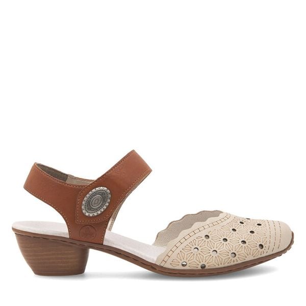 Sandały Rieker. Brązowe sandały damskie Rieker, bez wzorów, bez obcasa, na słupku. Za 279.99 zł.