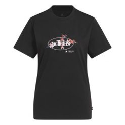 Koszulka damska ADIDAS W Elem Flrl Tee L. Czarne t-shirty damskie Adidas, l, bez wzorów, z bawełny, bez kołnierzyka. Za 139.00 zł.