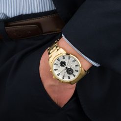 Zegarek męski na bransolecie duży solidny chronograf datownik złoty Beltimore BT04. Żółte zegarki męskie złote. Za 149.99 zł.