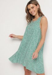 Zielona Bawełniana Rozkloszowana Sukienka Ozdobiona Kwiatami i Guzikami Lisavella. Zielone sukienki damskie Born2be, na co dzień, na lato, l, bez wzorów, z bawełny, eleganckie, bez kołnierzyka, bez ramiączek, mini, rozkloszowane. W wyprzedaży za 39.99 zł.