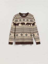 Sweter ze świątecznym motywem - kremowy. Białe swetry męskie Reserved, l, bez wzorów, z bawełny, bez kołnierzyka. Za 119.99 zł.