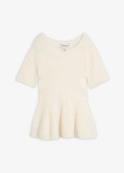Wełniany sweter z baskinką, z miękkiej mieszanki wełny. Białe swetry klasyczne damskie bonprix, z materiału, bez kołnierzyka. Za 189.99 zł.