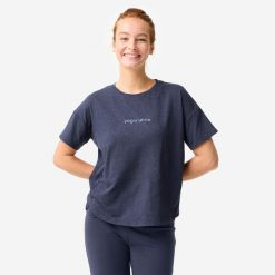 Koszulka do jogi damska Kimjaly krótki rękaw. Niebieskie t-shirty damskie KIMJALY, xl, bez wzorów, z bawełny, bez kołnierzyka. Za 49.99 zł.