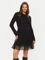 Morgan Sukienka dzianinowa 242-RMLACE Czarny Regular Fit. Czarne sukienki damskie Morgan, xl, bez wzorów, z dzianiny, bez kołnierzyka, bez ramiączek. Za 279.99 zł.