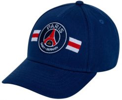 Czapka z daszkiem Paris Saint Germain bawełna junior granatowa. Niebieskie czapki męskie PSG, bez wzorów, z bawełny. Za 99.00 zł.