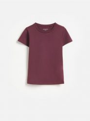 Gładki t-shirt - bordowy. Czerwone koszulki dziewczęce Reserved, bez wzorów, z dzianiny, bez ramiączek. Za 25.99 zł.