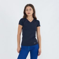 Koszulka treningowa GLEER damska niebieska. Niebieskie bluzki sportowe damskie ELPLAYER, bez wzorów, z elastanu, bez kołnierzyka. W wyprzedaży za 60.00 zł.