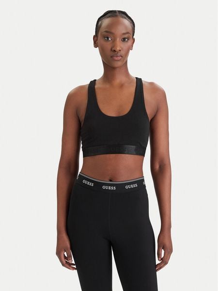 Guess Biustonosz top O6GC04 KE831 Czarny. Czarne biustonosze Guess, z aplikacjami, z bawełny. Za 159.99 zł.