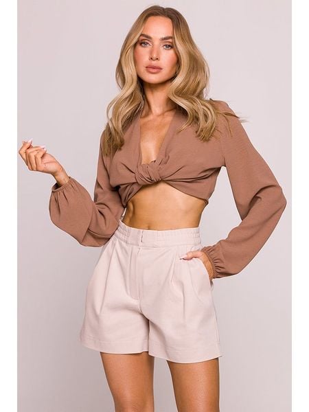 Made of emotion Szorty w kolorze beżowym rozmiar: L. Brązowe szorty damskie Made Of Emotion, bez wzorów, z bawełny, z podwyższonym stanem. Za 209.45 zł.