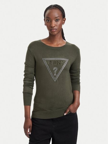 Guess Sweter W6YR28 Z0976 Zielony ciemny Regular Fit. Zielone swetry klasyczne damskie Guess, m, z wiskozy, bez kołnierzyka. Za 344.99 zł.