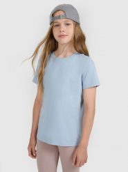 4F T-shirt oversize gładki dziewczęcy - niebieski 128 (7-8 lat). Niebieskie koszulki dziewczęce 4f, bez wzorów, z bawełny, bez ramiączek. Za 29.99 zł.
