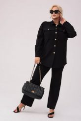 Elegancki czarny komplet Ava - koszula oraz spodnie PLUS SIZE XXL OVERSIZE. Czarne koszule damskie Moda Size Plus Iwanek, bez wzorów, z materiału, biznesowe, plus size. W wyprzedaży za 299.90 zł.