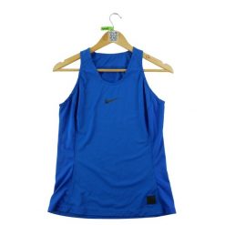 Second life - Nike damski top na ramiączkach Dri-FIT - Stan bardzo dobry. Niebieskie topy sportowe damskie Nike, s, bez wzorów, z materiału, bez ramiączek. Za 63.86 zł.