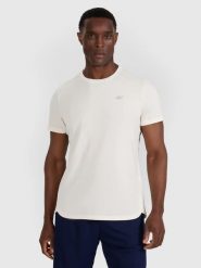 T-SHIRT MĘSKI TRENINGOWY 4F SZYBKOSCHNĄCY ECRU. Białe t-shirty męskie 4f, m, bez wzorów, z dresówki, bez kołnierzyka. Za 129.99 zł.