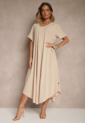 Beżowa Sukienka z Bawełną o Rozkloszowanym Kroju Lilzedi. Brązowe sukienki damskie Renee, na co dzień, na lato, xl, bez wzorów, z bawełny, eleganckie, bez kołnierzyka, bez ramiączek, midi, rozkloszowane. W wyprzedaży za 71.99 zł.