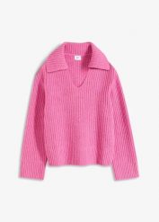 Gruby sweter. Czerwone swetry klasyczne damskie bonprix, bez kołnierzyka. Za 127.99 zł.