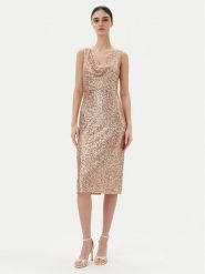 Rinascimento Sukienka koktajlowa CFC0123778003 Złoty Regular Fit. Żółte sukienki damskie RINASCIMENTO, s, bez wzorów, z syntetyku, wizytowe, bez kołnierzyka, bez ramiączek. Za 439.99 zł.