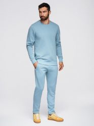 Komplet dresowy męski set bluza z okrągłym dekoltem + spodnie regular fit - jasnoniebieski V7. Niebieskie bluzy bez kaptura męskie Ombre Clothing, m, z bawełny. Za 299.99 zł.